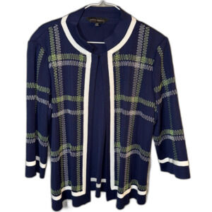 Ming Wang Women's Blue Green Jumper striped sweater cardigan size large